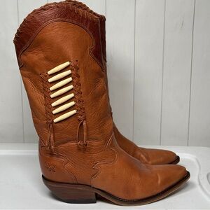 Vintage Zodiac Soft Deerskin Brown Leather Boots Western Cowboy Pointed Toe 7M